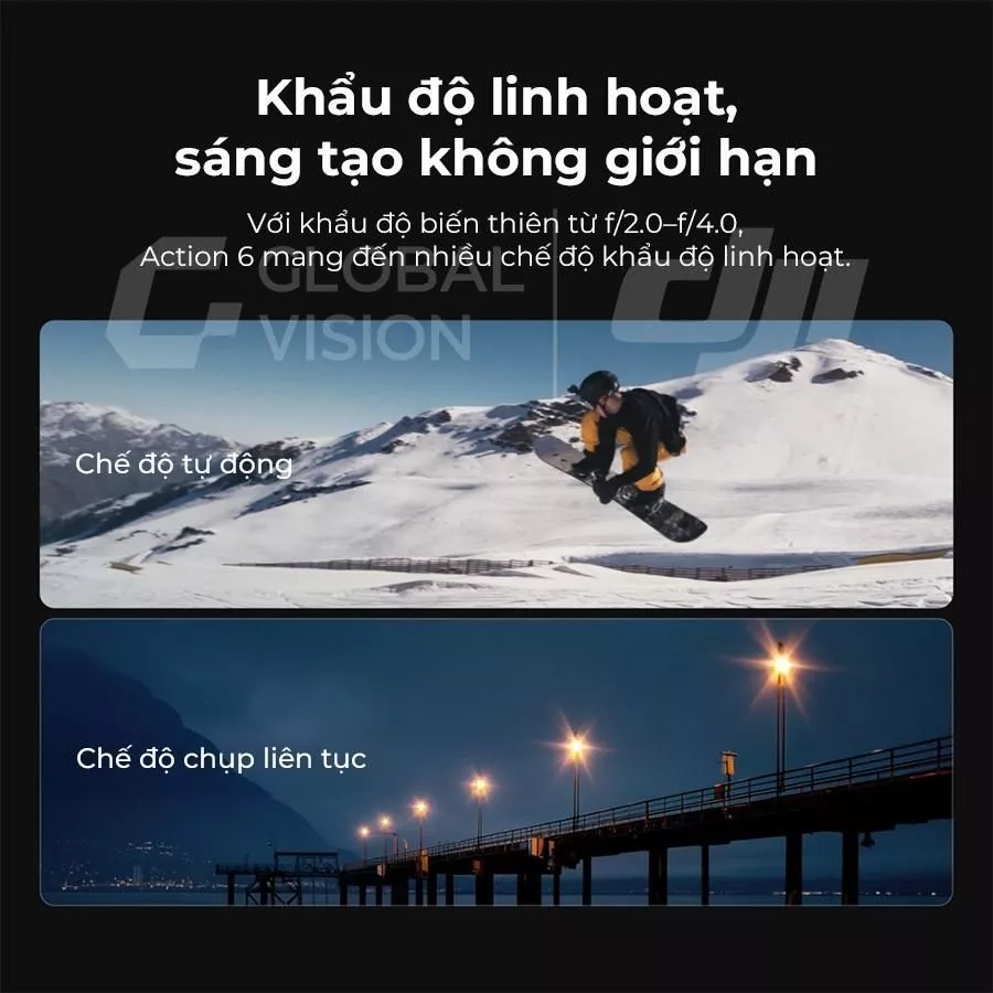 DJI Camera Hành Động Osmo Action 6 - Video 8K, Cảm Biến Vuông 1/1.1, Bộ Nhớ 50GB, Khẩu Độ Biến Thiên f/2.0 - f/4.0