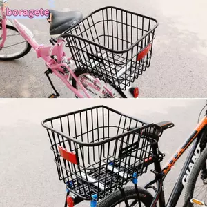 Giỏ xe đạp leo núi BORAGETE, Giỏ sau xe đạp bằng kim loại có thể điều chỉnh, Đen / Bạc Dễ dàng lắp đặt Bảo quản ba lô bền cố định Phụ kiện xe đạp gấp cho trẻ em