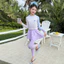 Bộ đồ bơi chia màu sắc tương phản cho bé gái Mùa hè Phong cách mới Áo dài tay tình yêu dành cho trẻ em + Chấm bi Culottes Swimsu