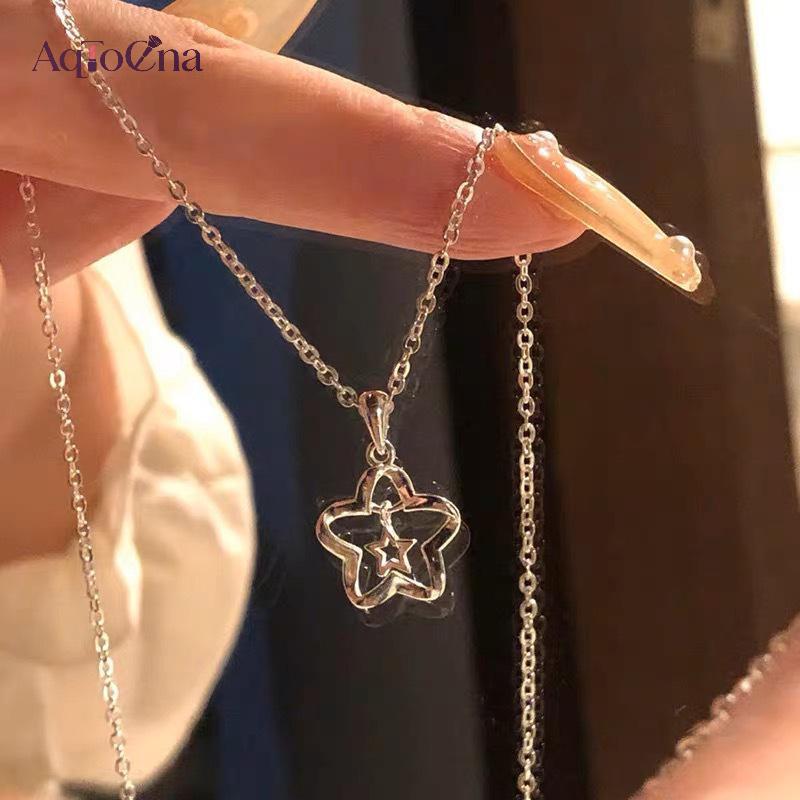 AqToCna Tươi Rỗng Ngôi Sao Nelace Thời Trang Sáng Bóng Pha Lê Mặt Dây Chuyền Cho Bé Gái Nữ Dây Xích Cá Tính Thiết Kế Thẩm Mỹ Nelaces Trang Sức AqToCna
