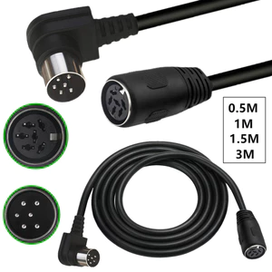 Cáp nối dài DIN 6 chân góc phải 90 độ, Nam sang Nữ, dành cho MIDI, Micrô cầm tay, Nhạc cụ kỹ thuật số, Thiết bị công nghiệp, 0,5 / 1 / 1,5 / 3 mét
