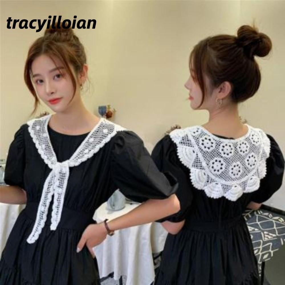 Cổ áo giả dệt kim TRACELIOIAN, Cổ áo giả có thể điều chỉnh rỗng, Viền ren có thể tháo rời Móc trang trí cổ áo Phụ kiện quần áo