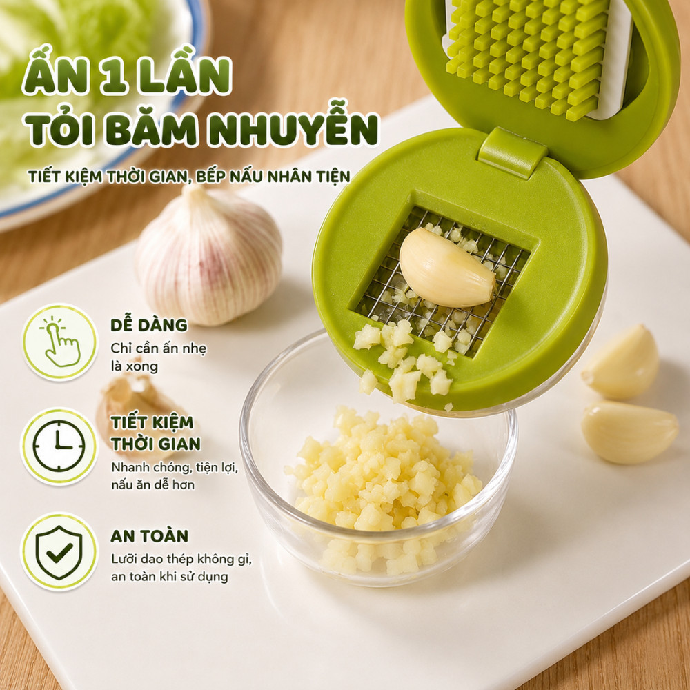 Dụng Cụ Băm Hành Tỏi Cầm Tay, Máy Cắt Tỏi Mini Tiết Kiệm Thời Gian Tiện Lợi