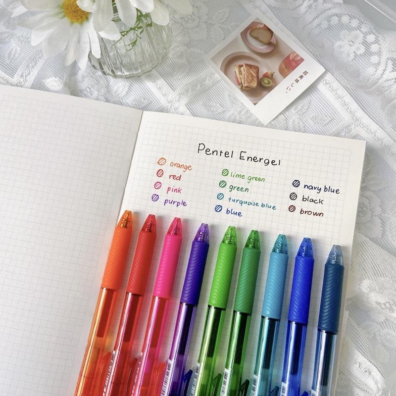 Combo 3/6/12 bút gel Pentel BLN105 đủ 12 màu  ngòi 0.5mm mực viết trơn mượt tay cầm đệm cao su