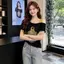 Mùa hè 2026 Phong cách mới Hot-Rhinestone in hình cổ áo thun ngắn tay dành cho nữ Thiết kế cảm giác thon gọn hơn khi đi làm