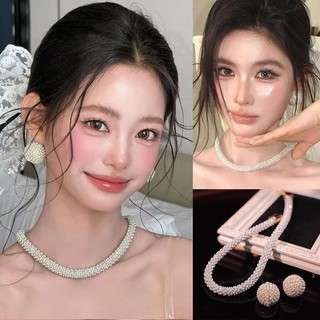 1 bộ bông tai ngọc trai thanh lịch, vòng cổ, bữa tiệc thời trang nữ, cô dâu cưới, váy cưới, phụ kiện, cảm giác cao cấp