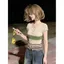 Áo sơ mi dệt kim ngắn tay sọc màu tương phản phong cách Hàn Quốc mùa hè Phong cách mới Fungus Edge Color-Blocking Top