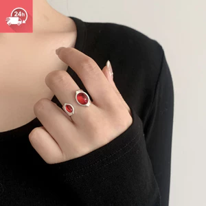Ngọt ngào, mát mẻ, hình bầu dục màu đỏ, thời trang, cao cấp, đa năng, nhẫn hở miệng, nhẫn thiết kế thích hợp