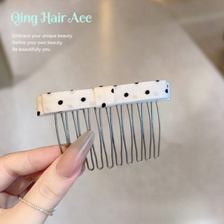 Pháp Đen Trắng Chấm Bi Nơ Lược Chải Tóc Chèn Lược Tidy-up Phụ Kiện Tóc Gãy Mặt Trên Chấm Tóc Kẹp Bên Kẹp Tính Khí Kết Cấu