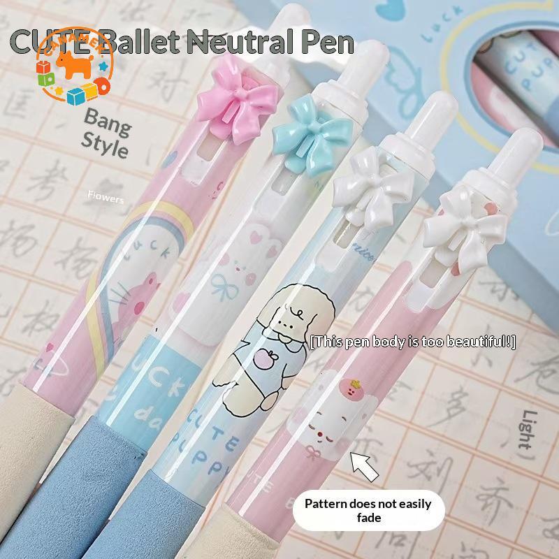 CANAMEK 4 Và Nơ Trắng Bấm Bút Tay Cầm Mềm Giá Trị Siêu Cao 0.5 Mm Bàn Chải Câu Hỏi Qui Sấy Báo Chí Hoạt Hình Trung Tính Bút CSF