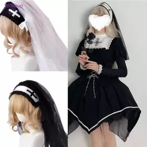 Woke Đen Ren Veil Halloween Veil Có Lược Lolit Băng Đô Quấn Tóc Lolit Mũ Cros Băng Đô Lolit Headband Lolit Headband Lolit Headband