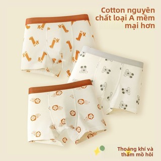 Quần lót bé trai cotton A kháng khuẩn - Quần đùi boxer tinh chải mềm mại 2 lớp thoáng khí
