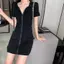 Đầm ngắn tay kiểu Pháp Slim-Fit Áo có mũ trùm đầu có dây kéo gợi cảm