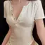 Áo thun ngắn tay kim cương nóng thời trang Mỹ cổ điển dành cho nữ Slim-Fit Slimmer Look Sweet Hot Girl cổ chữ v