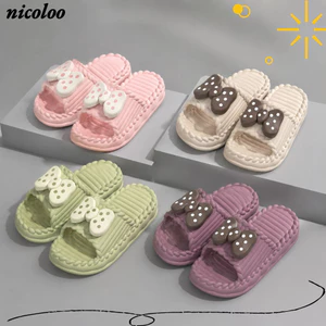 Dép NICOLOO Nữ Nơ, Đế Mềm PVC Dép Gia Đình, 4 Màu Dễ Thương Thoải Mái Chống Trơn Trượt Dép Phòng Tắm Gia Đình Và Ngoài Trời