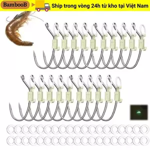 BAMBOOB 5 / 10 / 20 Cái Móc Tôm Sống Dạ Quang, Không Móc Mồi Dạ Quang Bằng Không Gỉ Bộ Giá Đỡ Cố Định, Chống Trượt Chống Rối Móc Câu Cá Thép Gai Sắc Nét