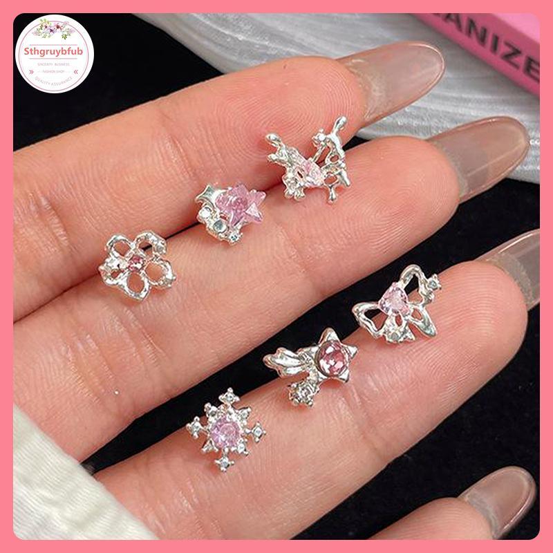 STHB 6 Chiếc Thời Trang Trái Tim Ngọt Ngào Bông Tai Dành Cho Nữ Bé Gái Cá Tính Thời Trang Tính Khí Bông Tai Trang Sức Phụ Kiện Quà Tặng VN