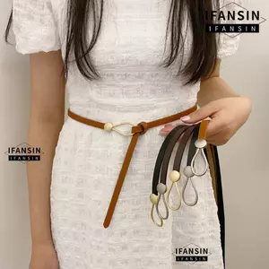 Dây thắt lưng mỏng IFASIN, Dây thắt nút không lỗ có thể điều chỉnh, Dây đeo vòng da PU màu trơn Dây thắt lưng cho quần jean