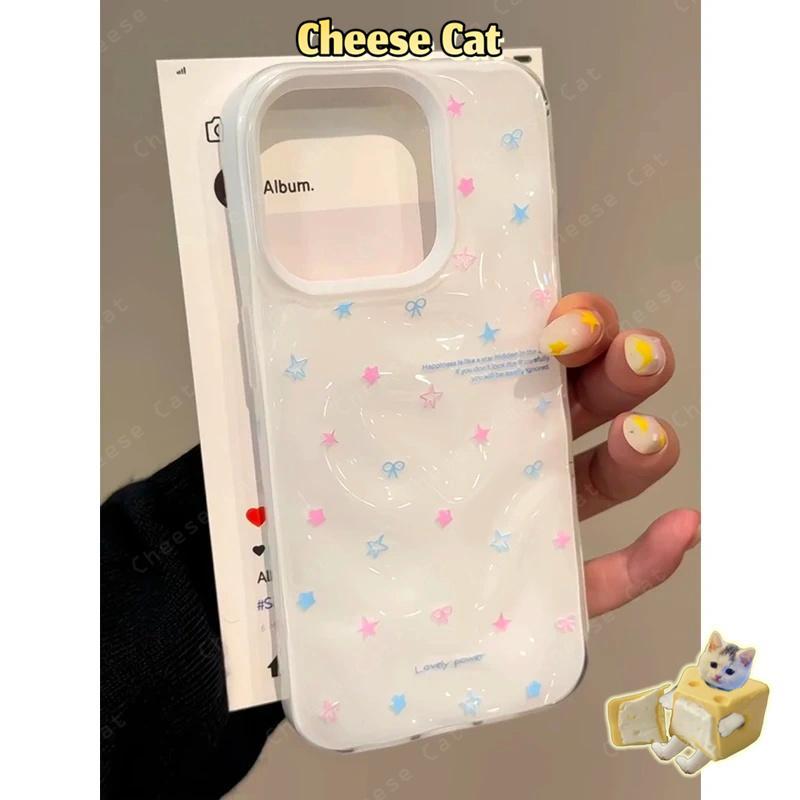ins Ốp điện thoại iPhone trơn hình nơ ngôi sao gập ghềnh cho iPhone 13 14 15 11 12 16 17 Pro Max XR Xs Max 8 7 Plus