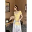 Áo thun ngắn tay vai giả hai mảnh màu vàng phong cách Hàn Quốc mùa hè dành cho nữ Sweet Hot Girl Slim-Fit Design Áo ngắn