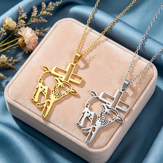 SKYRIM Chúa Giêsu Chiên Thiên Chúa Thánh Giá Nữ Vòng Cổ Agnus Dei Cừu Thánh Giá Thiên Chúa Giáo Mặt Dây Chuyền Thép Không Gỉ Trang Sức