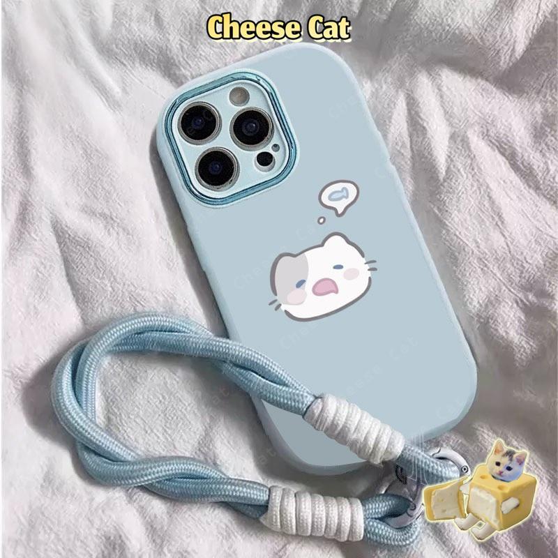 Ốp Điện Thoại Mèo Tham Lam Dễ Thương Có Dây Buộc Cho iPhone 15 14 13 12 11 16 17 Pro Max Xs Max XR 7 8 Plus