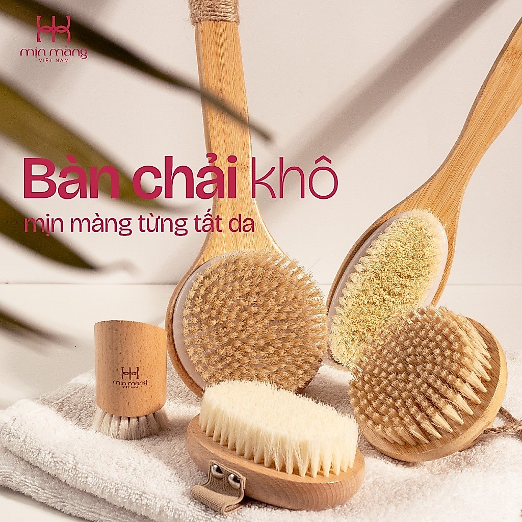 Cây Chà Lưng, Dụng Cụ Cọ Kỳ Tắm, Chải Chà Khô Body Lông Tự Nhiên Tay Cầm Gỗ Tre Kháng Khuẩn