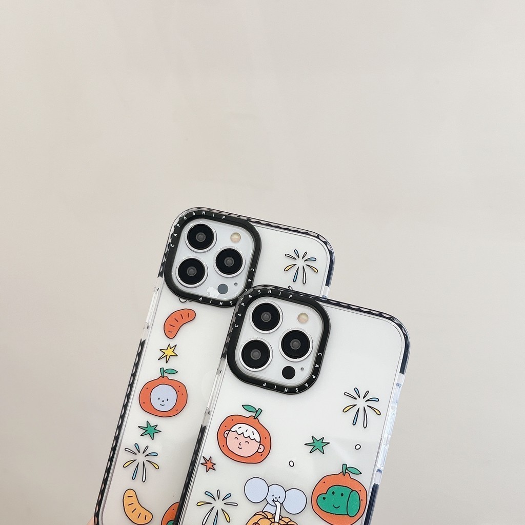 CAPASHIP Dễ Thương Trà Cam Minh Họa Nhật Bản Phim Hoạt Hình Kawaii Hàn Quốc Vỏ Mềm Tương Thích Cho iPhone 17 Pro Max Air Plus 16 / 15 / 14 / 13 / 12 / 11 / XR / X / XS / SE / 8 / 7 / 6