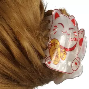 Móng Vuốt Tóc Mèo DARON, Kẹp Tóc Acetate Chữ Cá, Sáng Tạo Thu Hút May Mắn Acetate Đuôi Ngựa Giá Đỡ Động Vật Cá Mập Kẹp Bé Gái / Nữ