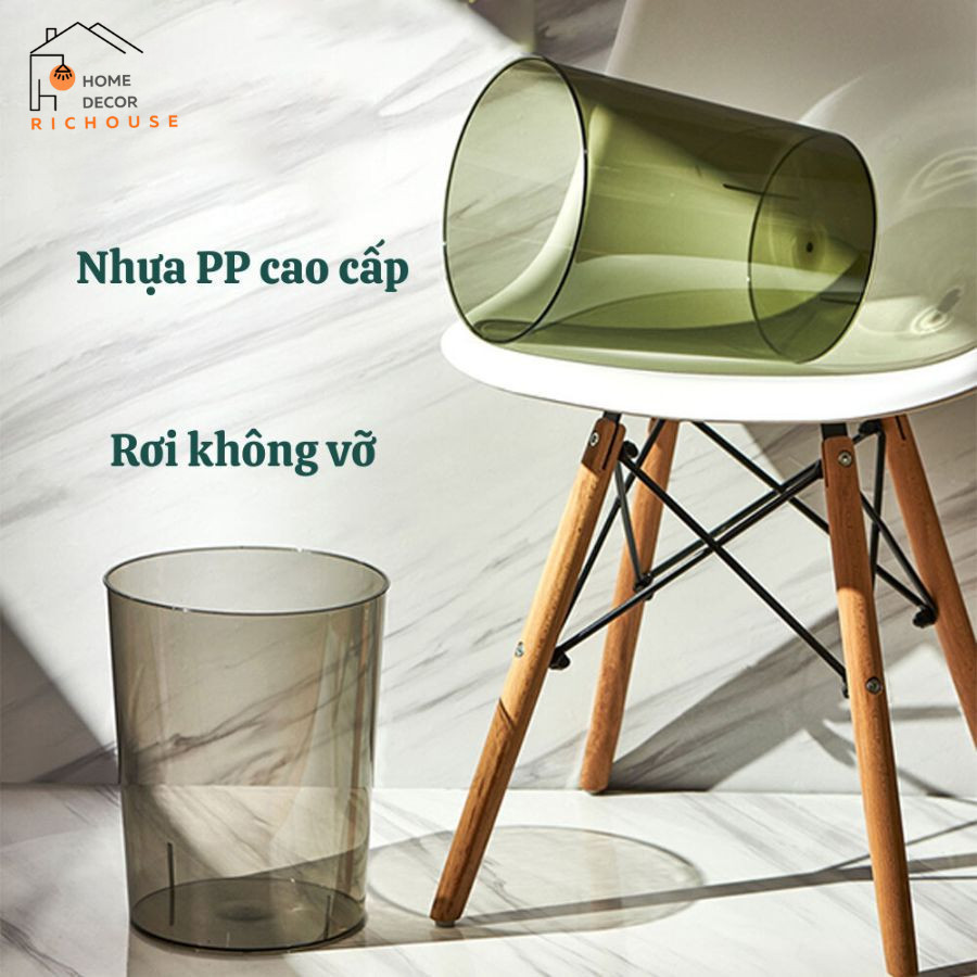 Thùng Đựng Rác Trong Suốt Nhựa PET Đơn Giản Sang Trọng HOMIE, Xô Trong Suốt Đa Năng Cắm Hoa, Đựng Rác
