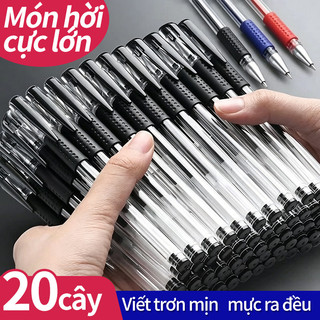 Bút bi ngòi 0.5mm viết mượt không lem nước học sinh văn phòng combo 20 bút mực đen xanh đỏ giá tốt