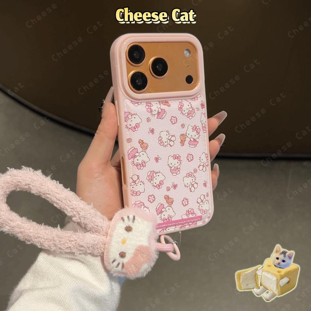 Hồng Sang Trọng Kitty Dây Hồng Da Ốp Lưng Điện Thoại iPhone 17 Pro 16 15 14 Plus Xs Max XR 7 8 Plus 11 12 13 Pro Max