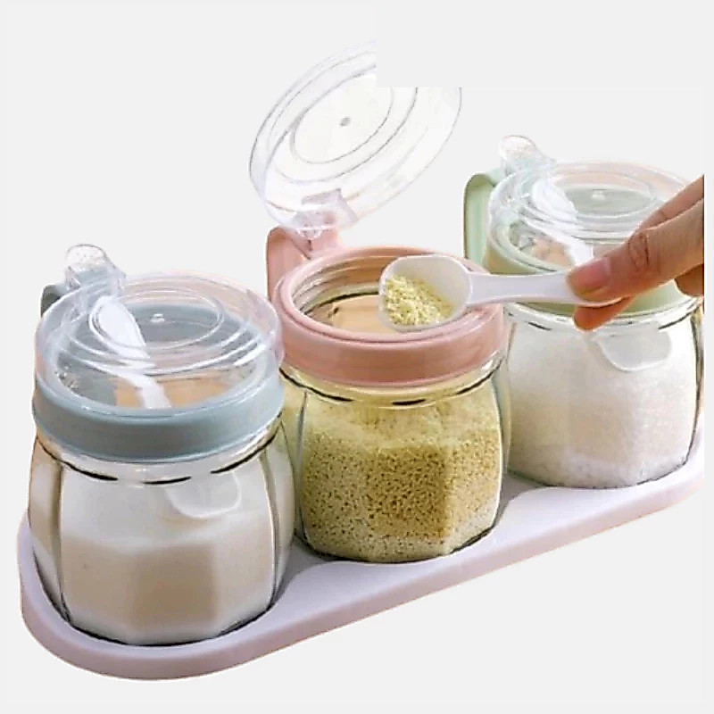 [Top Value] Bộ 3 hộp hũ đựng gia vị Việt Nhật NH57 nắp bật tiện dụng kèm thìa (2938)