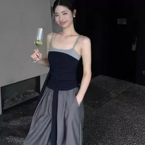 Mùa hè Y2K Hot Girl Color Matching Laced-Up Camisole Slim-Fit Phong cách kỳ nghỉ không tay Top Seaside All
