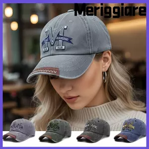 Mũ bóng chày thêu MERIGGIARE, Mũ lưỡi trai chữ Cotton rửa chữ M, Mũ bóng chày Hip Hop đau khổ có thể điều chỉnh thời trang dành cho nam nữ Unisex