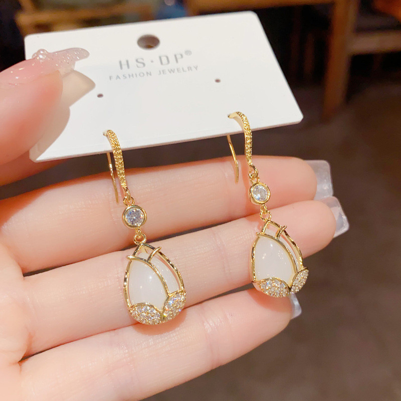Bông tai hoa Tulip đá mắt mèo nữ