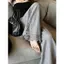 Quần ống rộng khâu ren bên màu xám, phong cách mới mùa hè đẹp mắt Drape dáng rộng thường ngày