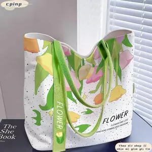 Túi đeo vai CPINCP, Túi Tote dung tích lớn bằng vải Canvas, Túi mua sắm in hoa nhẹ có thể tái sử dụng thời trang