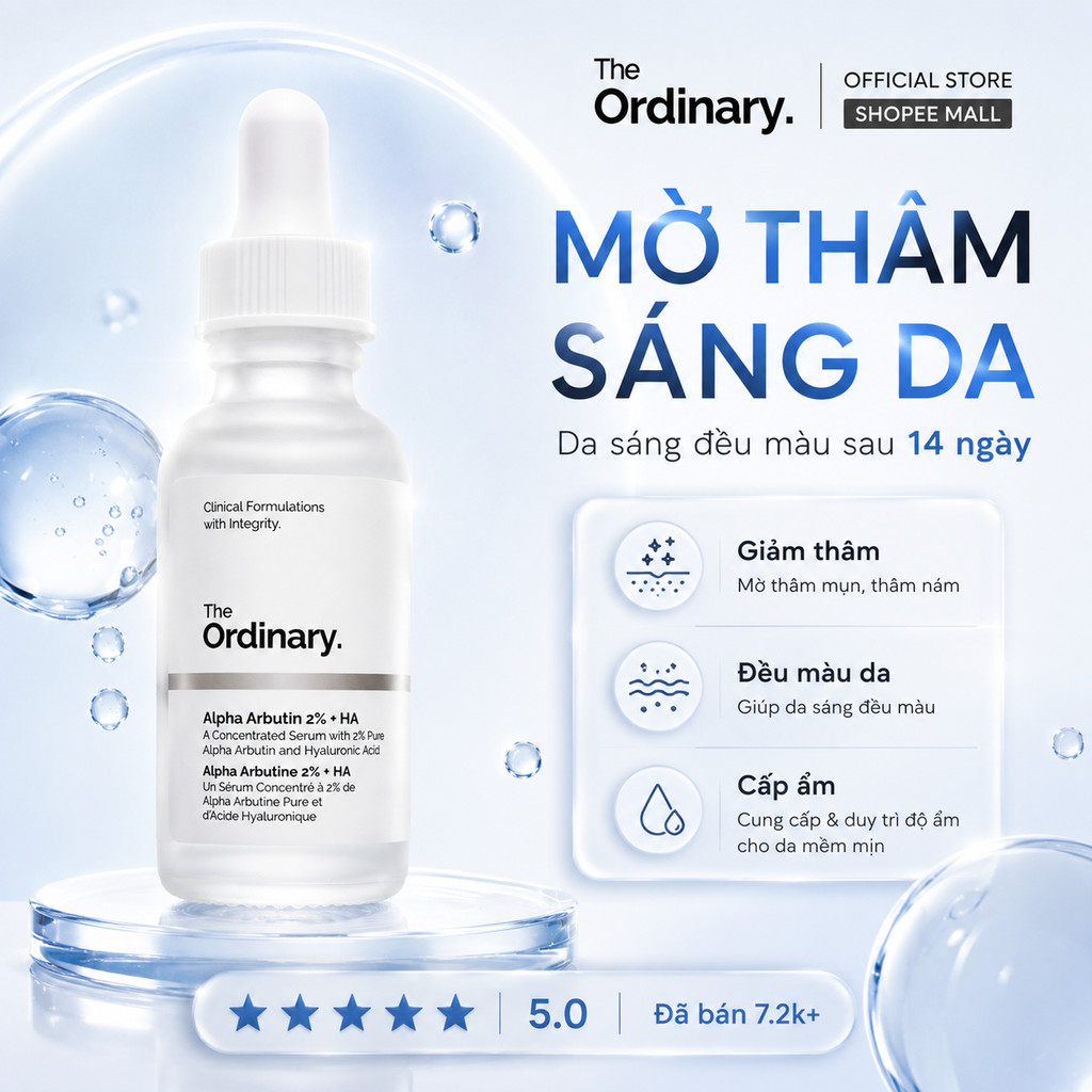 Serum The Ordinary Alpha Arbutin 2% + HA 30ml Mờ Thâm Nám Dưỡng Sáng Da Chính Hãng