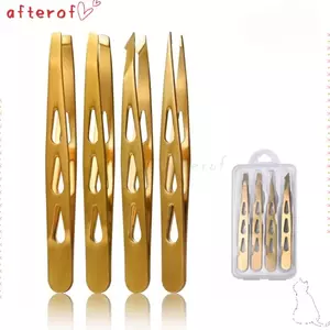 AFTEROF 4 Cái / bộ Nhíp lông mày, Nhíp lông mi bằng thép không gỉ đa chức năng, Nhíp nhọn miệng xiên di động cho tóc mặt, Splinter và Ingr