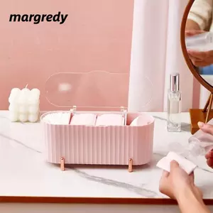 Hộp đựng mỹ phẩm MARGREDY, Hộp đựng cọ trang điểm để bàn trong suốt chống bụi, Miếng bông đa chức năng di động Dụng cụ sắp xếp trứng làm đẹp