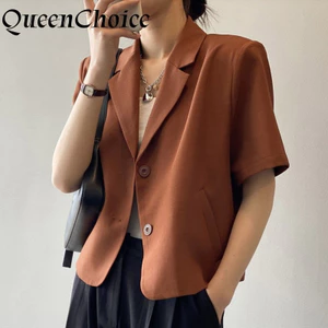 Áo Blazer Nữ Tay Ngắn Nữ Cổ Chữ V Mùa Hè Mỏng Áo Khoác Ngoài