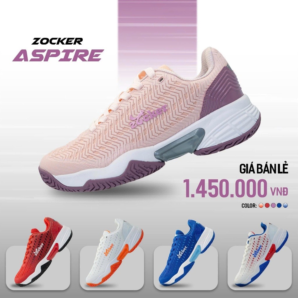 [CHÍNH HÃNG]GIÀY PICKLEBALL ZOCKER ASPIRE – ĐỈNH CAO BÁM SÂN & BẢO VỆ KHỚP GỐI
