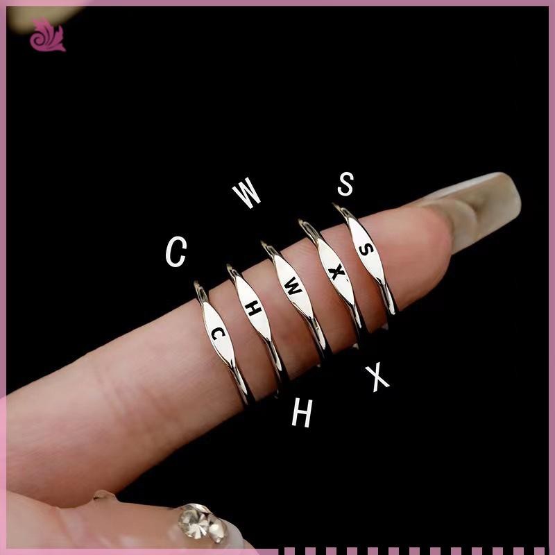 Bạc Thời Trang Hàn Quốc 26 Chữ A-Z Mở Nhẫn Nam Nữ Nhẫn Cặp Đôi Quà Tặng Trang Sức [MỚI]