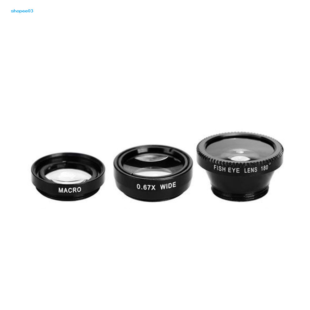 [Ky] Camera điện thoại di động 3 trong 1 Fish Eye Macro Bộ ống kính góc siêu rộng có kẹp