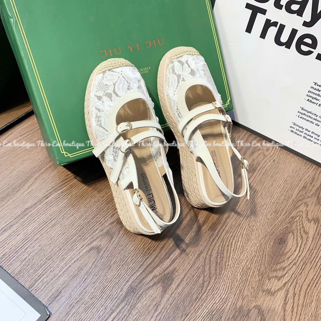 [Thảo Em - XD28-2] Sandal xuồng nữ quai hậu ren lưới đế cói 5cm mẫu mới [Có Sẵn]