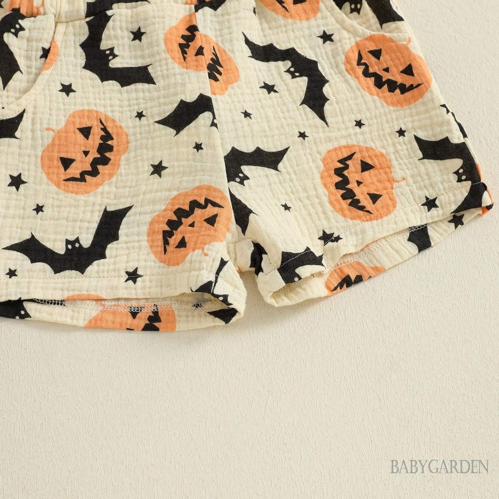 Trẻ Em Bé Trai Trang Phục Halloween Bí Ngô Bát In Hình Áo Sơ Mi Tay Ngắn + Quần Short