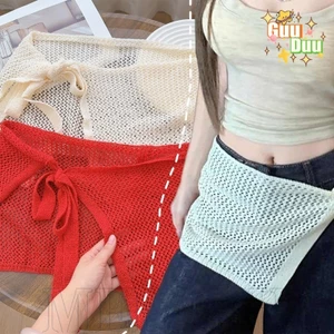 Váy dệt kim rỗng với rèm treo dây buộc, phù hợp phong cách Y2K và Hàn Quốc, dành cho nữ và bé gái mặc hàng ngày.