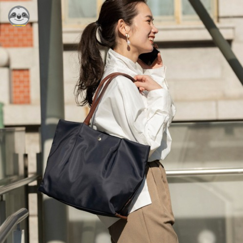 Túi đeo vai khóa kéo phong cách Muji Nhật Bản, sức chứa lớn, nylon chống thấm, nhẹ, phù hợp du lịch