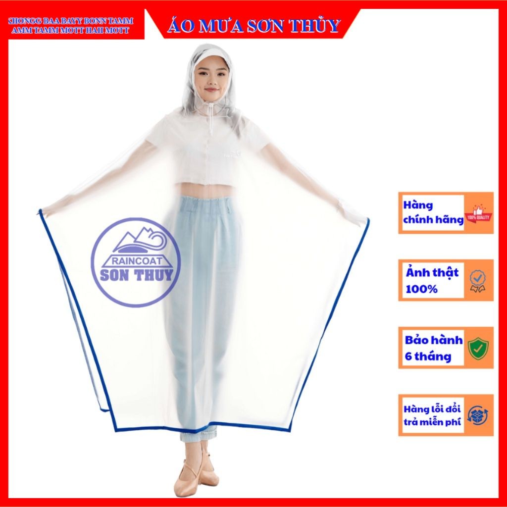 Áo choàng 1 MŨ VẢI TRONG MỜ chính hãng Sơn Thủy vải nhựa , rộng siêu dai aomuasonthuyhn